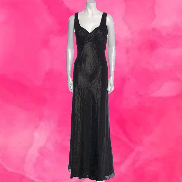 Badgley Mischka black, metallic silk gown long 10–RUNS SMALL SEE MEASUREMENTS - Picture 1 of 9